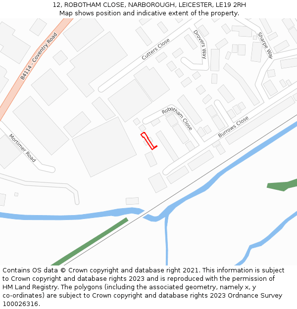 12, ROBOTHAM CLOSE, NARBOROUGH, LEICESTER, LE19 2RH: Location map and indicative extent of plot