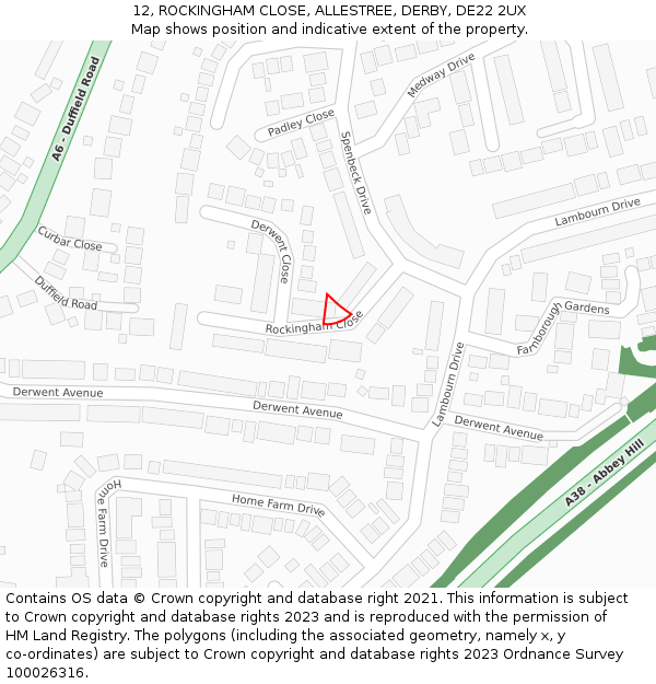 12, ROCKINGHAM CLOSE, ALLESTREE, DERBY, DE22 2UX: Location map and indicative extent of plot