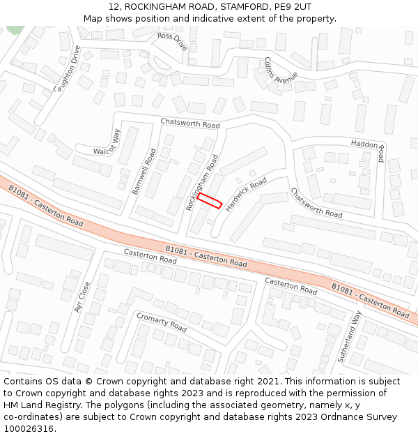12, ROCKINGHAM ROAD, STAMFORD, PE9 2UT: Location map and indicative extent of plot