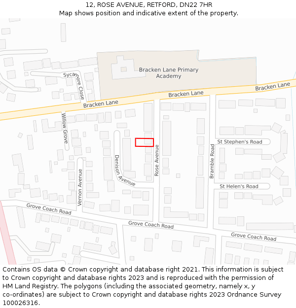 12, ROSE AVENUE, RETFORD, DN22 7HR: Location map and indicative extent of plot