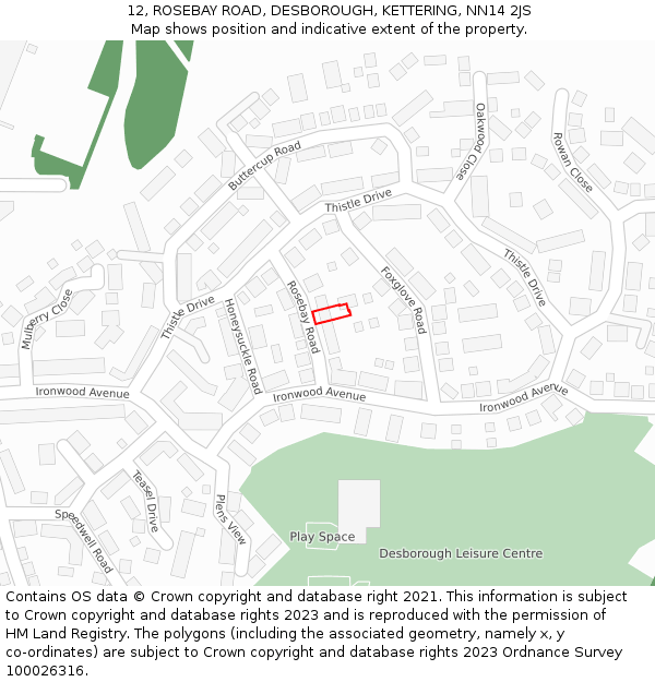 12, ROSEBAY ROAD, DESBOROUGH, KETTERING, NN14 2JS: Location map and indicative extent of plot