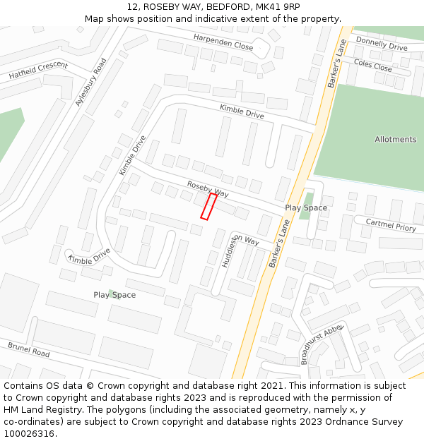 12, ROSEBY WAY, BEDFORD, MK41 9RP: Location map and indicative extent of plot