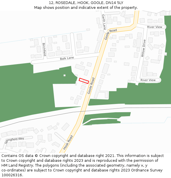 12, ROSEDALE, HOOK, GOOLE, DN14 5LY: Location map and indicative extent of plot