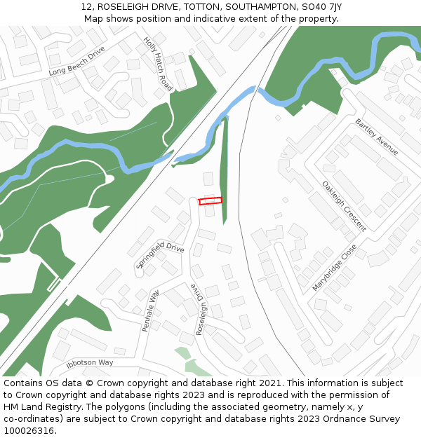 12, ROSELEIGH DRIVE, TOTTON, SOUTHAMPTON, SO40 7JY: Location map and indicative extent of plot