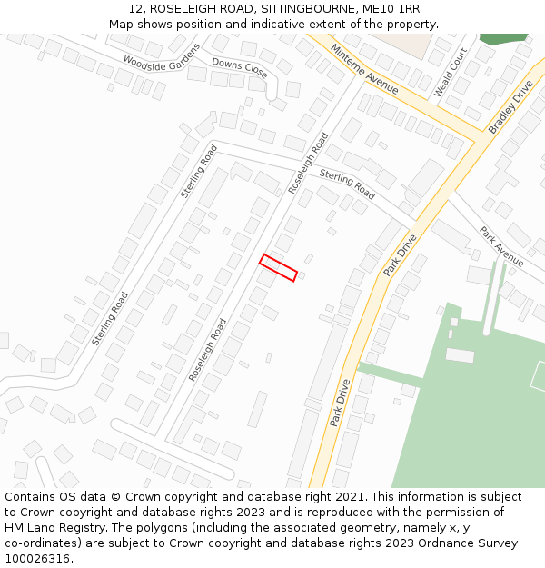 12, ROSELEIGH ROAD, SITTINGBOURNE, ME10 1RR: Location map and indicative extent of plot