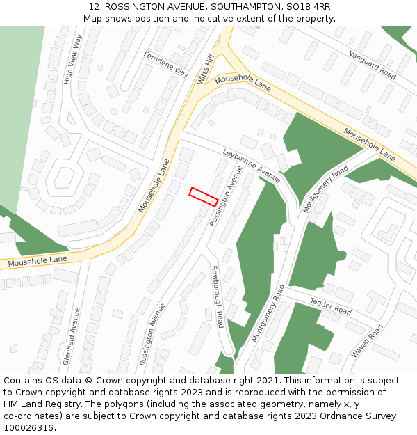 12, ROSSINGTON AVENUE, SOUTHAMPTON, SO18 4RR: Location map and indicative extent of plot
