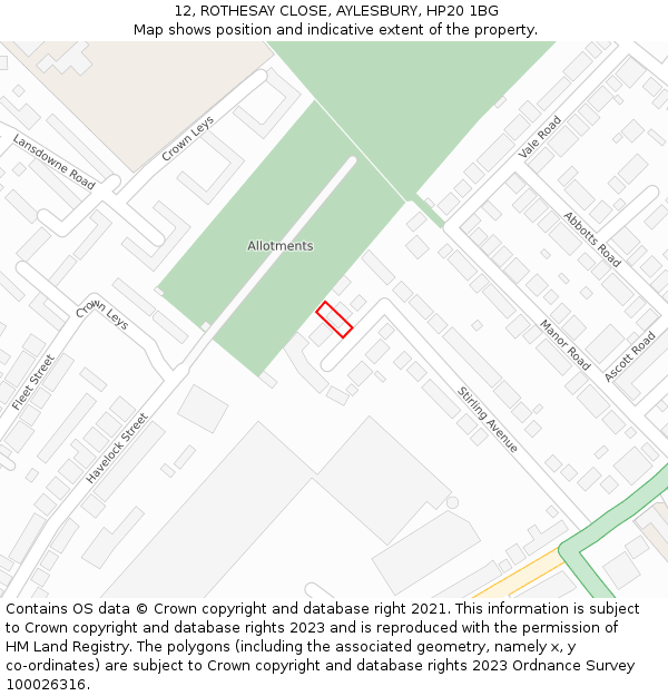 12, ROTHESAY CLOSE, AYLESBURY, HP20 1BG: Location map and indicative extent of plot