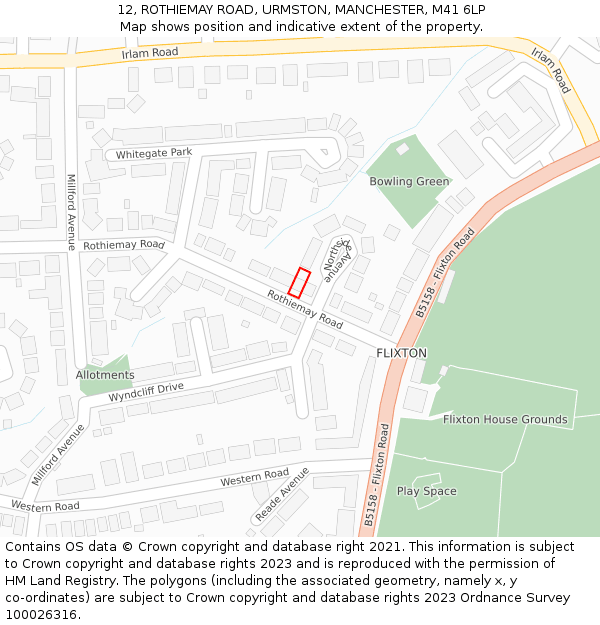 12, ROTHIEMAY ROAD, URMSTON, MANCHESTER, M41 6LP: Location map and indicative extent of plot