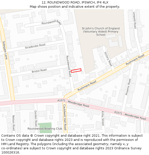 12, ROUNDWOOD ROAD, IPSWICH, IP4 4LX: Location map and indicative extent of plot