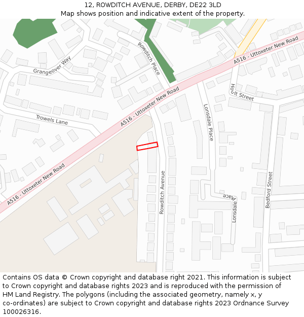12, ROWDITCH AVENUE, DERBY, DE22 3LD: Location map and indicative extent of plot