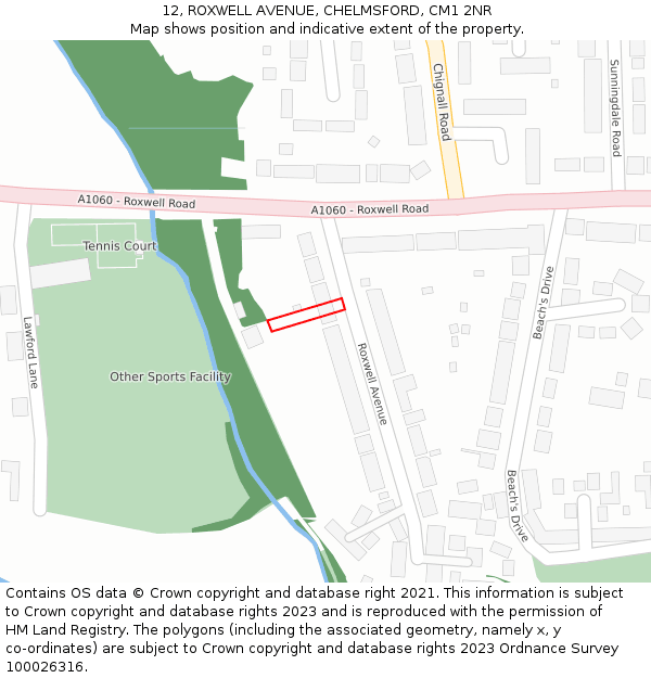 12, ROXWELL AVENUE, CHELMSFORD, CM1 2NR: Location map and indicative extent of plot
