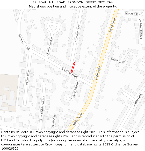 12, ROYAL HILL ROAD, SPONDON, DERBY, DE21 7AH: Location map and indicative extent of plot