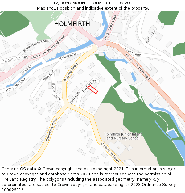 12, ROYD MOUNT, HOLMFIRTH, HD9 2QZ: Location map and indicative extent of plot
