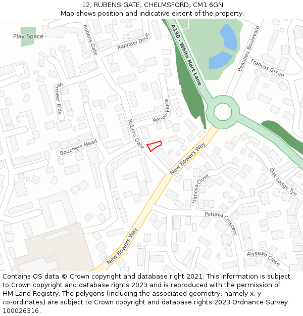 12, RUBENS GATE, CHELMSFORD, CM1 6GN: Location map and indicative extent of plot