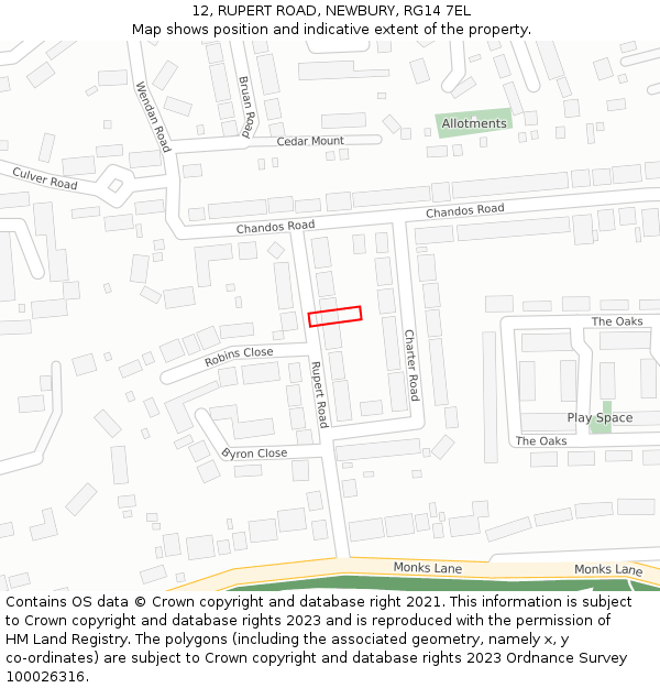 12, RUPERT ROAD, NEWBURY, RG14 7EL: Location map and indicative extent of plot