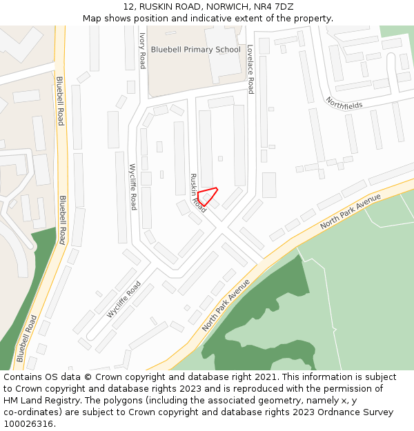 12, RUSKIN ROAD, NORWICH, NR4 7DZ: Location map and indicative extent of plot