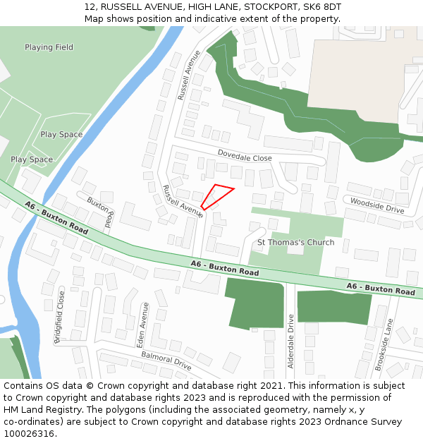 12, RUSSELL AVENUE, HIGH LANE, STOCKPORT, SK6 8DT: Location map and indicative extent of plot