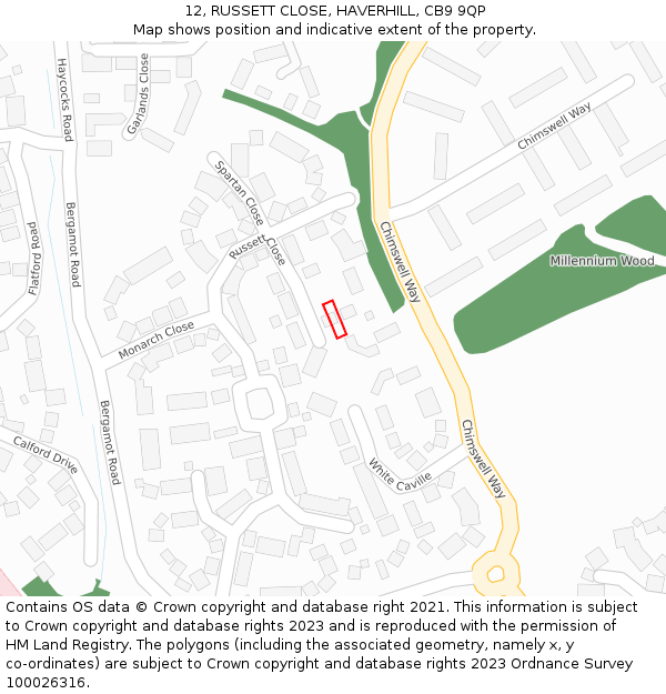 12, RUSSETT CLOSE, HAVERHILL, CB9 9QP: Location map and indicative extent of plot