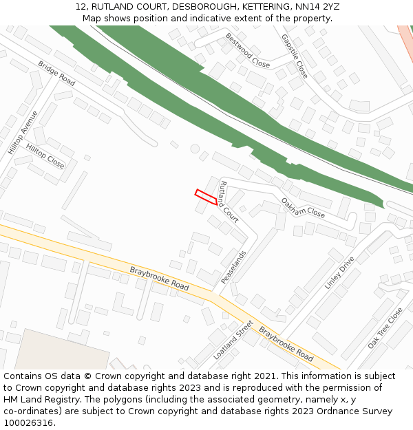 12, RUTLAND COURT, DESBOROUGH, KETTERING, NN14 2YZ: Location map and indicative extent of plot