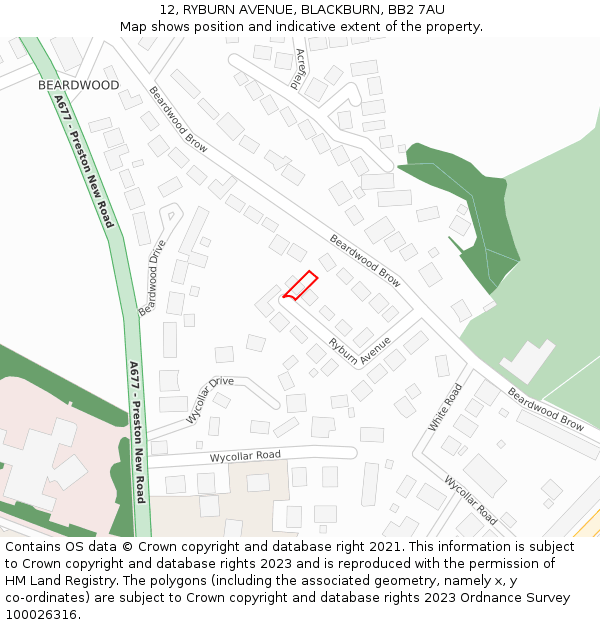 12, RYBURN AVENUE, BLACKBURN, BB2 7AU: Location map and indicative extent of plot