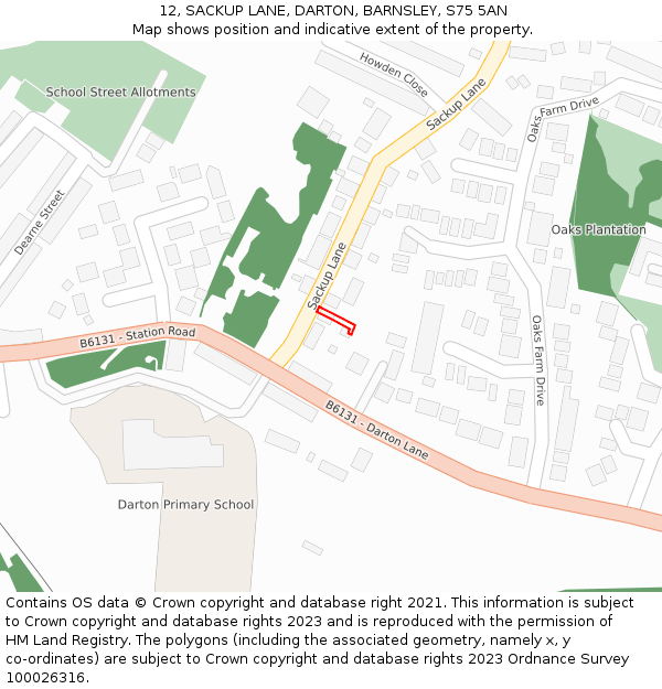 12, SACKUP LANE, DARTON, BARNSLEY, S75 5AN: Location map and indicative extent of plot