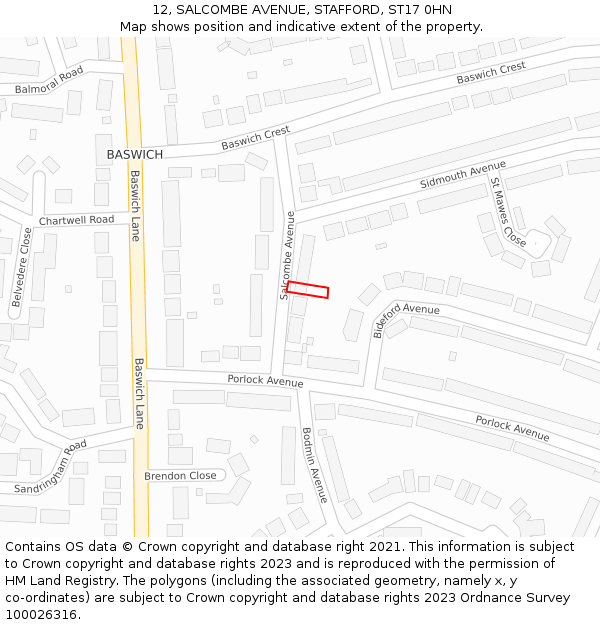 12, SALCOMBE AVENUE, STAFFORD, ST17 0HN: Location map and indicative extent of plot