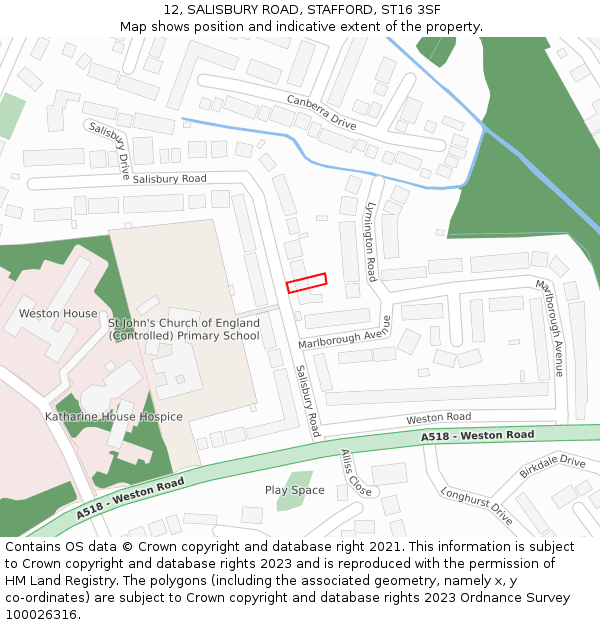 12, SALISBURY ROAD, STAFFORD, ST16 3SF: Location map and indicative extent of plot