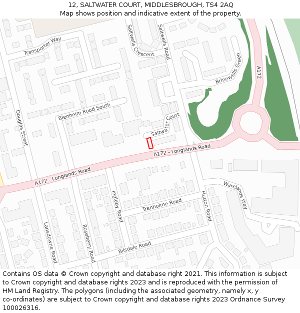 12, SALTWATER COURT, MIDDLESBROUGH, TS4 2AQ: Location map and indicative extent of plot