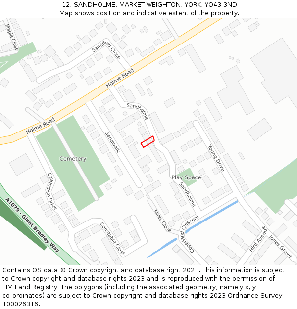 12, SANDHOLME, MARKET WEIGHTON, YORK, YO43 3ND: Location map and indicative extent of plot