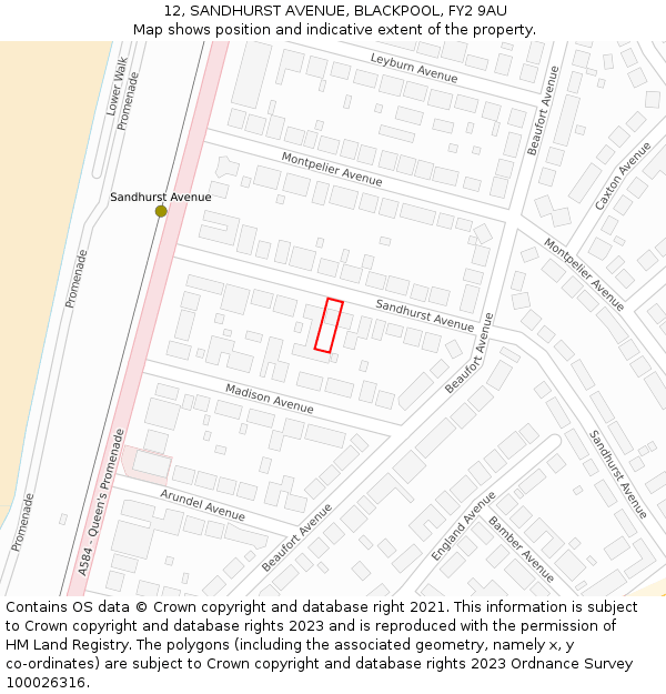 12, SANDHURST AVENUE, BLACKPOOL, FY2 9AU: Location map and indicative extent of plot