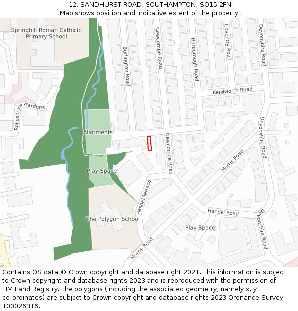 12, SANDHURST ROAD, SOUTHAMPTON, SO15 2FN: Location map and indicative extent of plot
