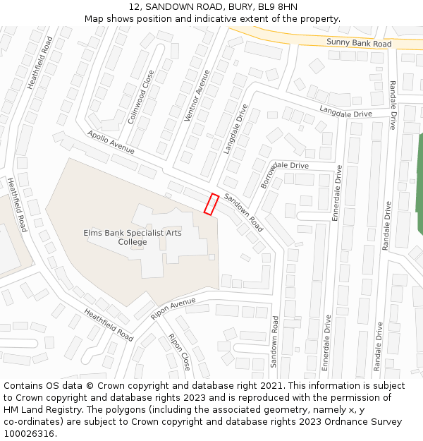 12, SANDOWN ROAD, BURY, BL9 8HN: Location map and indicative extent of plot