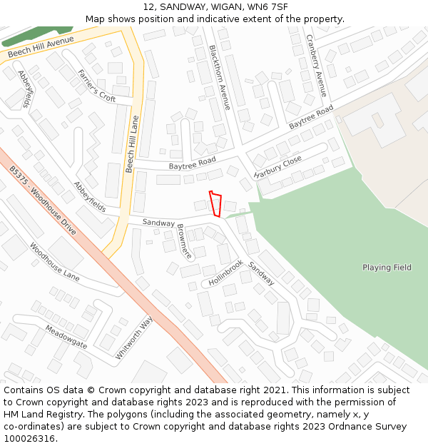 12, SANDWAY, WIGAN, WN6 7SF: Location map and indicative extent of plot