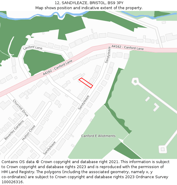12, SANDYLEAZE, BRISTOL, BS9 3PY: Location map and indicative extent of plot