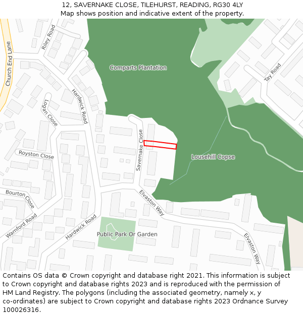 12, SAVERNAKE CLOSE, TILEHURST, READING, RG30 4LY: Location map and indicative extent of plot