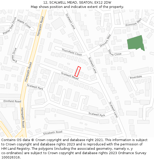 12, SCALWELL MEAD, SEATON, EX12 2DW: Location map and indicative extent of plot