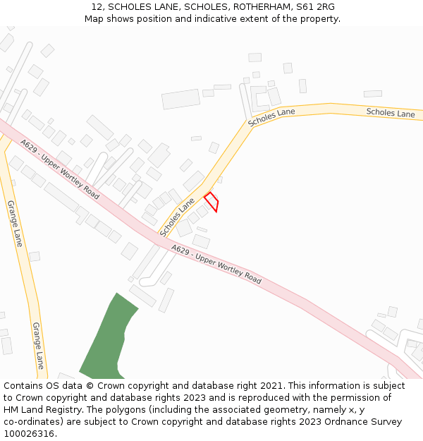 12, SCHOLES LANE, SCHOLES, ROTHERHAM, S61 2RG: Location map and indicative extent of plot
