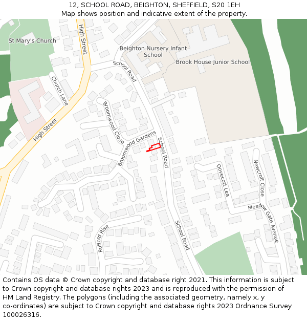 12, SCHOOL ROAD, BEIGHTON, SHEFFIELD, S20 1EH: Location map and indicative extent of plot