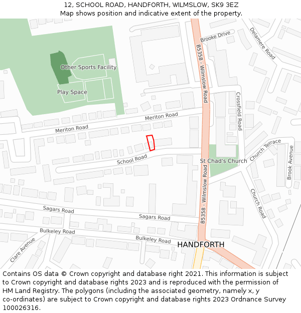 12, SCHOOL ROAD, HANDFORTH, WILMSLOW, SK9 3EZ: Location map and indicative extent of plot