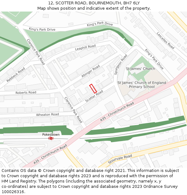 12, SCOTTER ROAD, BOURNEMOUTH, BH7 6LY: Location map and indicative extent of plot