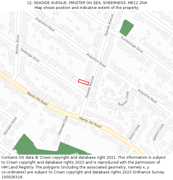 12, SEASIDE AVENUE, MINSTER ON SEA, SHEERNESS, ME12 2NA: Location map and indicative extent of plot