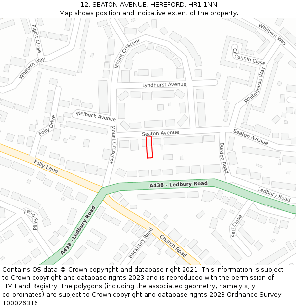 12, SEATON AVENUE, HEREFORD, HR1 1NN: Location map and indicative extent of plot