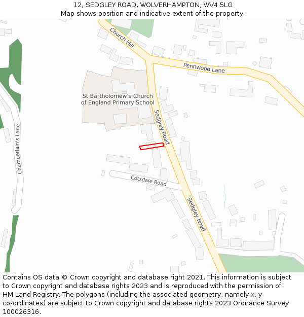 12, SEDGLEY ROAD, WOLVERHAMPTON, WV4 5LG: Location map and indicative extent of plot