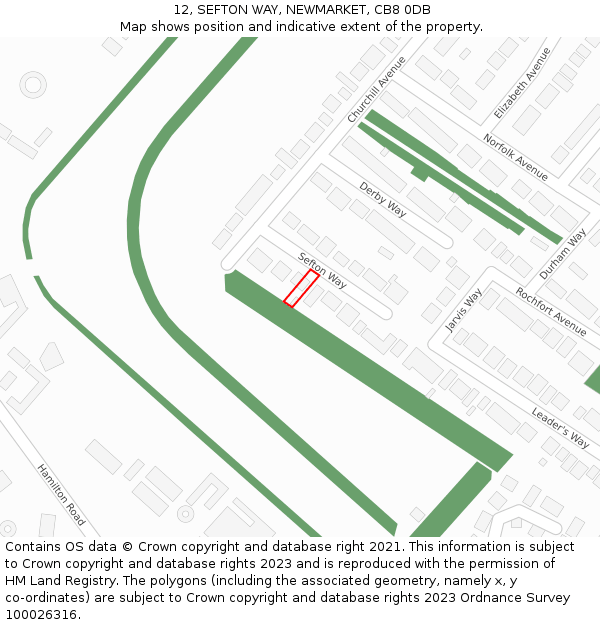 12, SEFTON WAY, NEWMARKET, CB8 0DB: Location map and indicative extent of plot