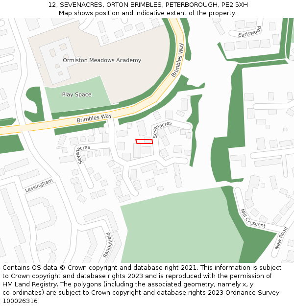 12, SEVENACRES, ORTON BRIMBLES, PETERBOROUGH, PE2 5XH: Location map and indicative extent of plot