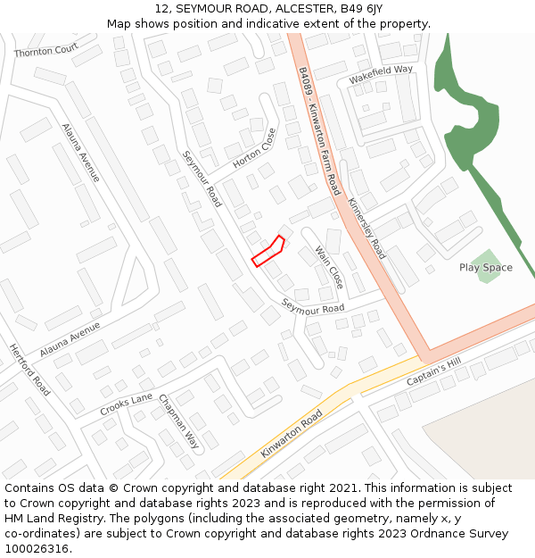 12, SEYMOUR ROAD, ALCESTER, B49 6JY: Location map and indicative extent of plot