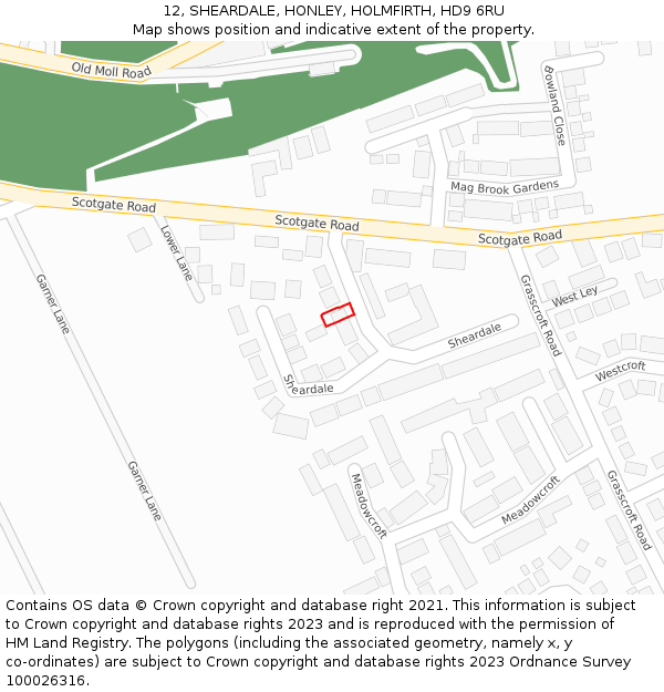 12, SHEARDALE, HONLEY, HOLMFIRTH, HD9 6RU: Location map and indicative extent of plot