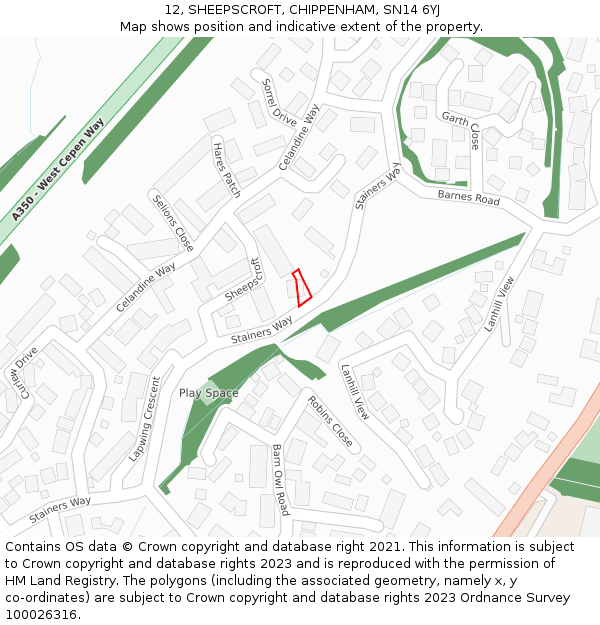 12, SHEEPSCROFT, CHIPPENHAM, SN14 6YJ: Location map and indicative extent of plot