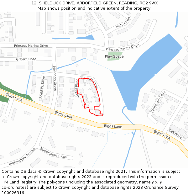 12, SHELDUCK DRIVE, ARBORFIELD GREEN, READING, RG2 9WX: Location map and indicative extent of plot