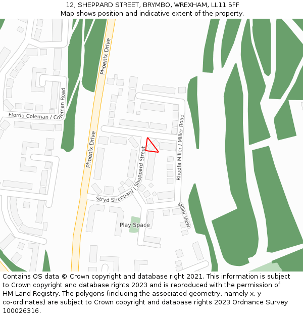 12, SHEPPARD STREET, BRYMBO, WREXHAM, LL11 5FF: Location map and indicative extent of plot